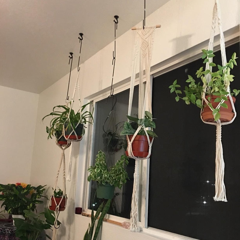 Handmade Plant Hanger Baskets Flower Pots Holder Balcony Hanging Decoration Knotted Lifting Rope Home Garden Supplies Hand Vowed - Statnmore-7861