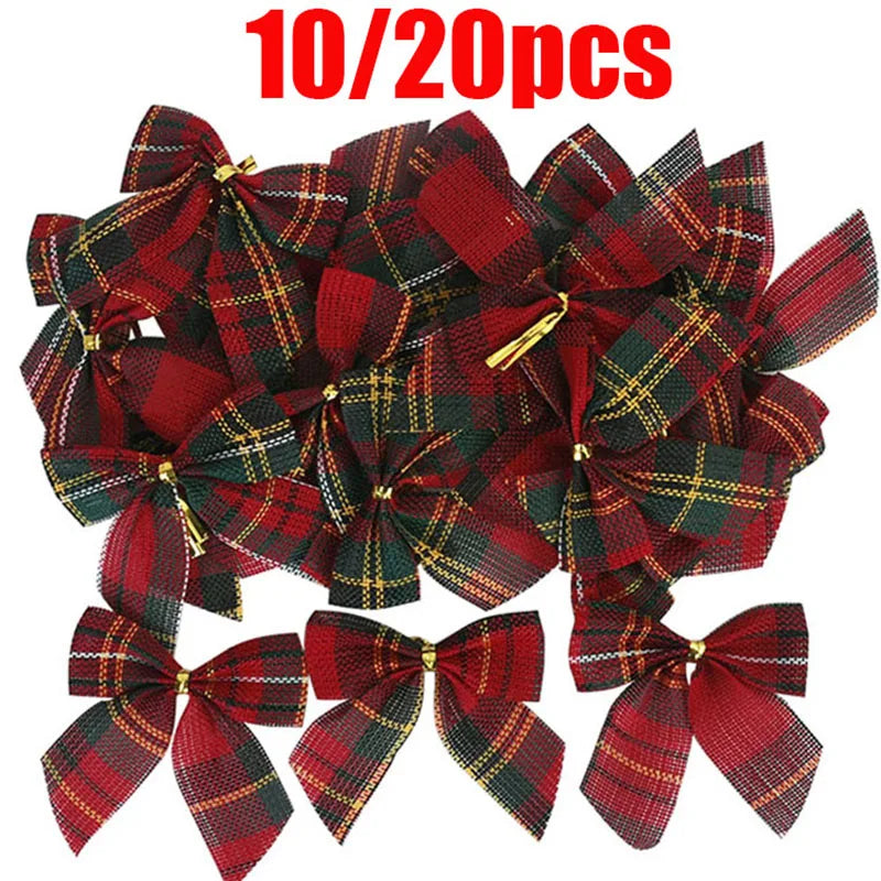 10 pcs Linen Christmas Bow Decoration Christmas Tree Hanging Ornaments Bowknot For Xmas Wreath New Year 2024 Navidad Gifts Bow