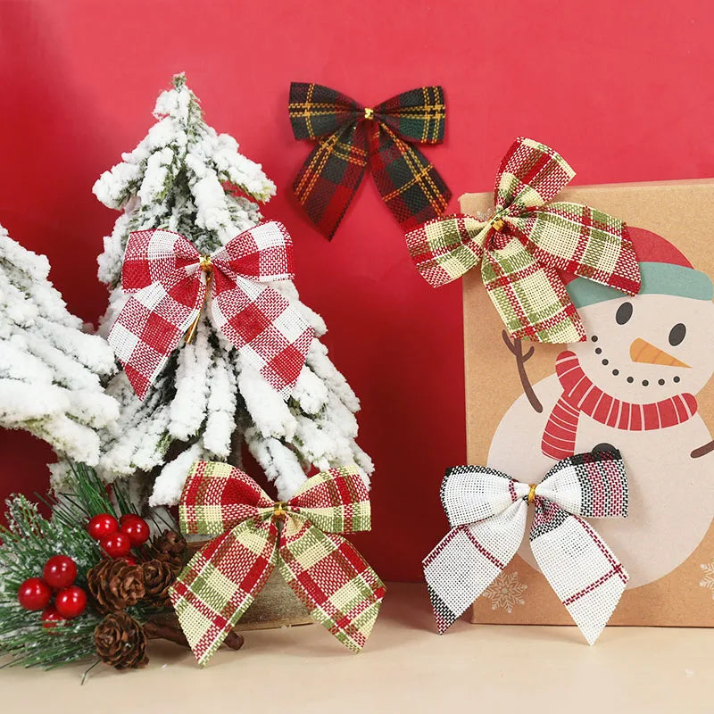 10 pcs Linen Christmas Bow Decoration Christmas Tree Hanging Ornaments Bowknot For Xmas Wreath New Year 2024 Navidad Gifts Bow