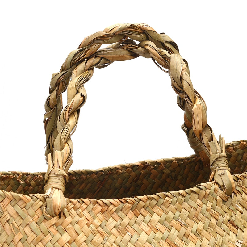 Folding Flower Pot Plant Straw Storage Seagrass Baskets Flower Vase Handmade Hanging Basket Flower Home Decor - Statnmore-7861