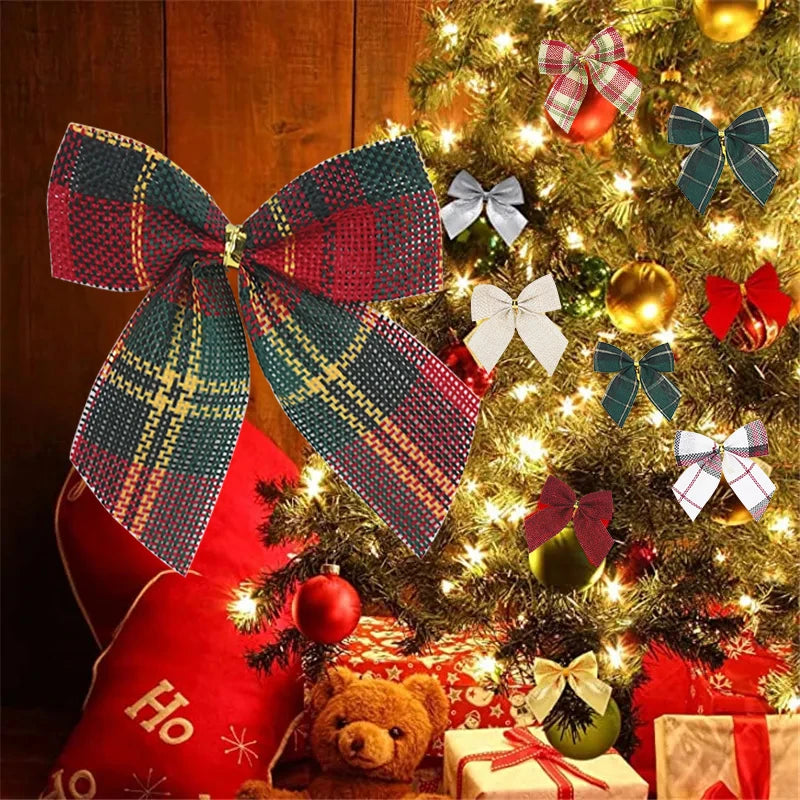 10 pcs Linen Christmas Bow Decoration Christmas Tree Hanging Ornaments Bowknot For Xmas Wreath New Year 2024 Navidad Gifts Bow